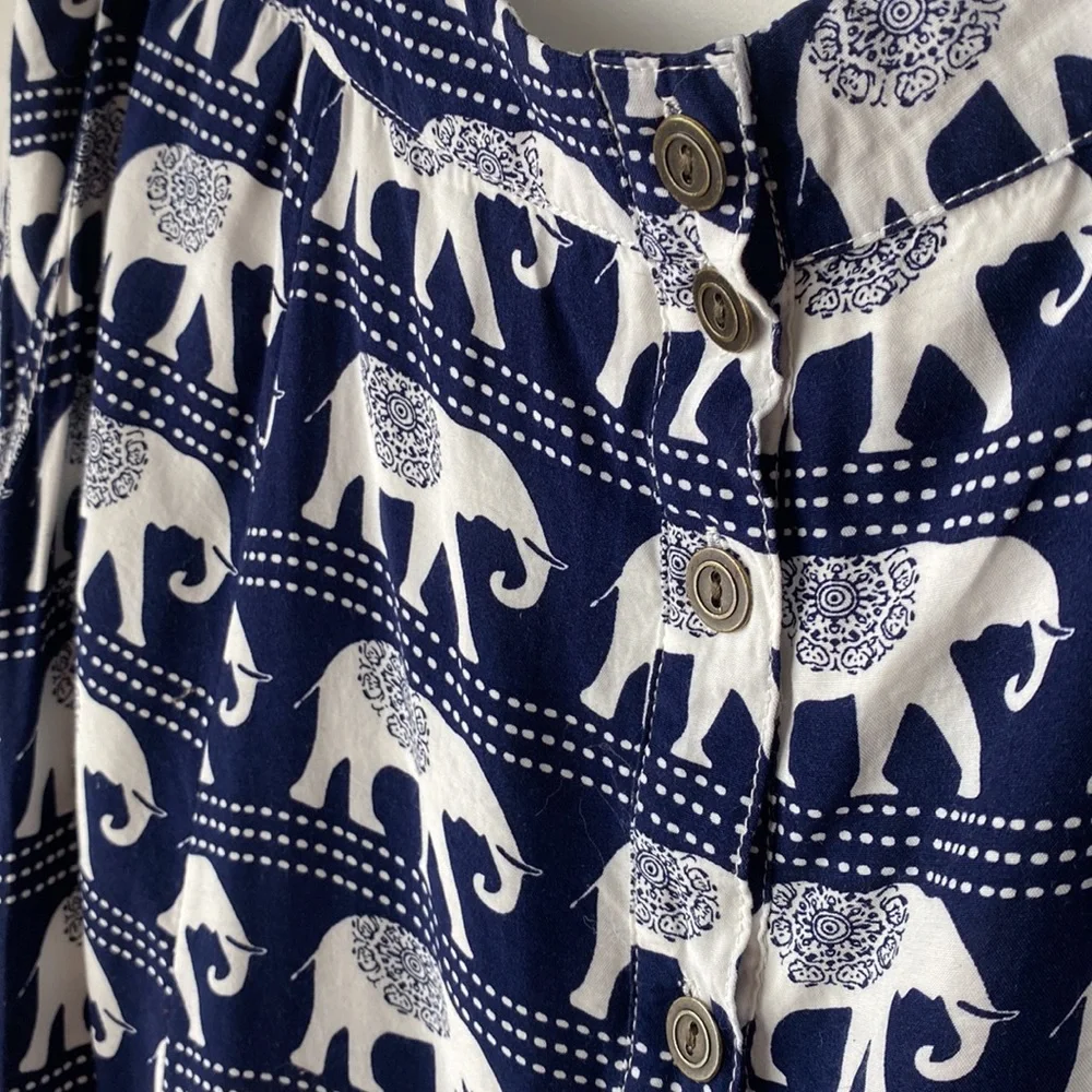 LAST CHANCE - De Collection Blue & White Elephant Midi Skirt - Picture 2 of 5